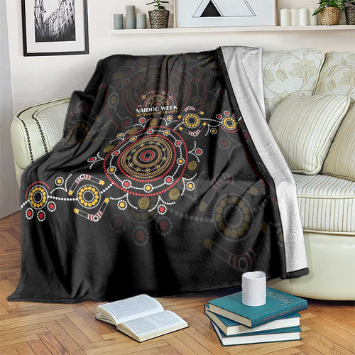 NAIDOC Deadly 50 Years Blanket Aboriginal Black Gold Boomerang Art
