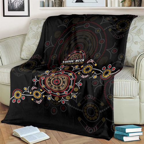 NAIDOC Deadly 50 Years Blanket Aboriginal Black Gold Boomerang Art