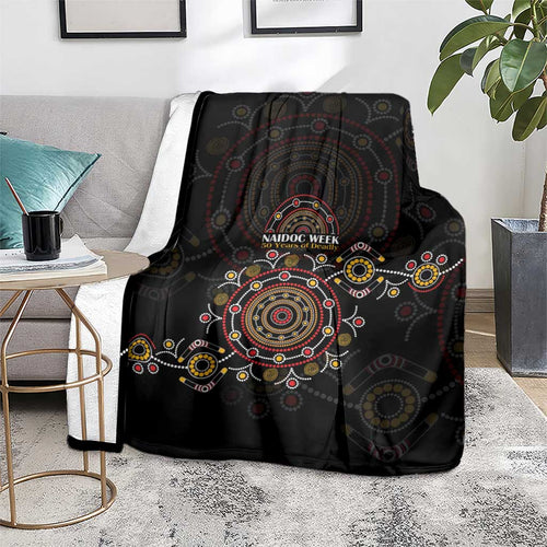 NAIDOC Deadly 50 Years Blanket Aboriginal Black Gold Boomerang Art