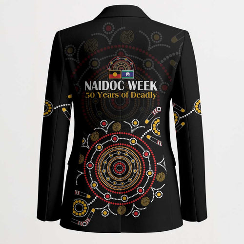 NAIDOC Deadly 50 Years Blazer Aboriginal Black Gold Boomerang Art