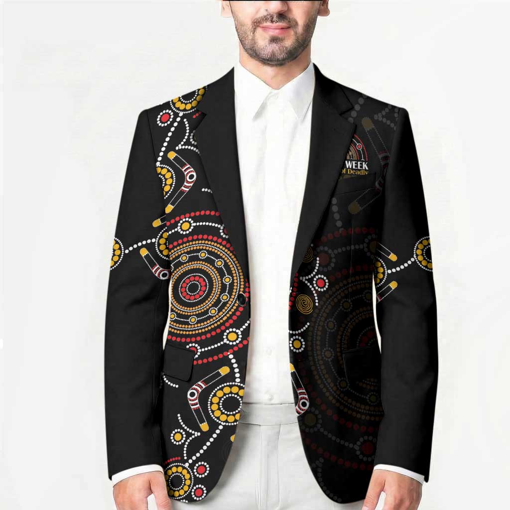 NAIDOC Deadly 50 Years Blazer Aboriginal Black Gold Boomerang Art