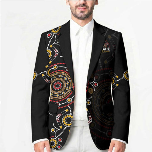 NAIDOC Deadly 50 Years Blazer Aboriginal Black Gold Boomerang Art