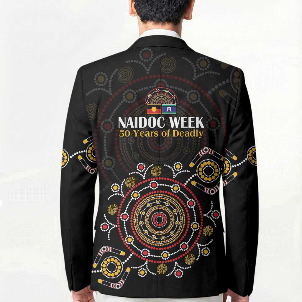 NAIDOC Deadly 50 Years Blazer Aboriginal Black Gold Boomerang Art