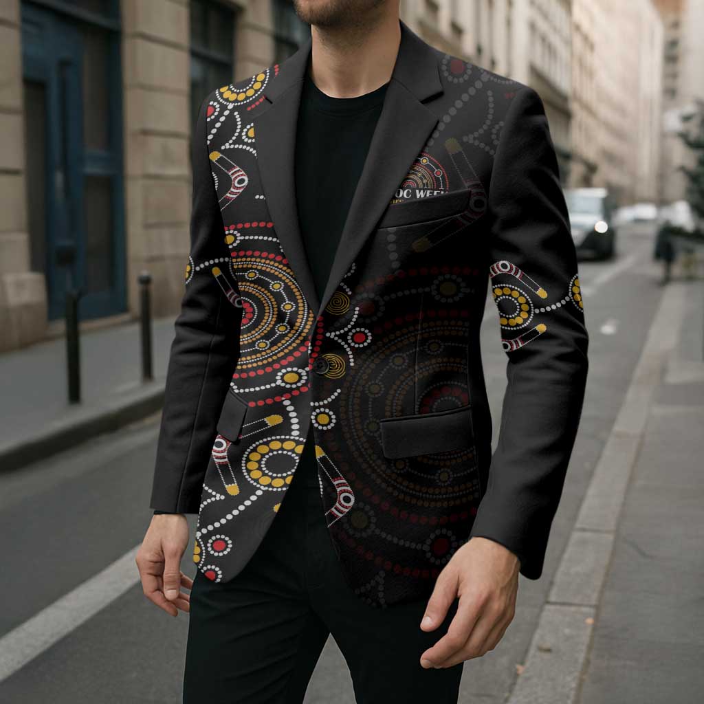 NAIDOC Deadly 50 Years Blazer Aboriginal Black Gold Boomerang Art