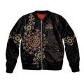 NAIDOC Deadly 50 Years Bomber Jacket Aboriginal Black Gold Boomerang Art