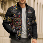 NAIDOC Deadly 50 Years Bomber Puffer Jacket Aboriginal Black Gold Boomerang Art