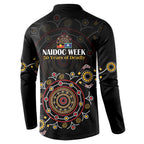 NAIDOC Deadly 50 Years Button Sweatshirt Aboriginal Black Gold Boomerang Art