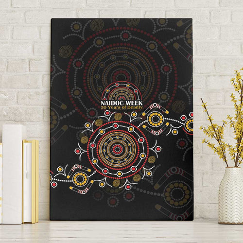 NAIDOC Deadly 50 Years Canvas Wall Art Aboriginal Black Gold Boomerang Art