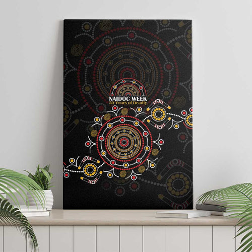 NAIDOC Deadly 50 Years Canvas Wall Art Aboriginal Black Gold Boomerang Art