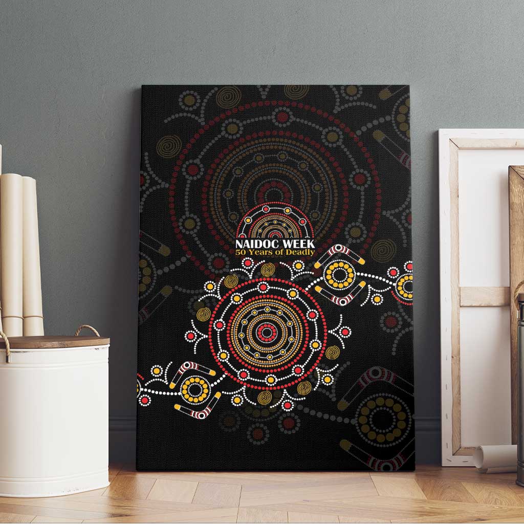 NAIDOC Deadly 50 Years Canvas Wall Art Aboriginal Black Gold Boomerang Art
