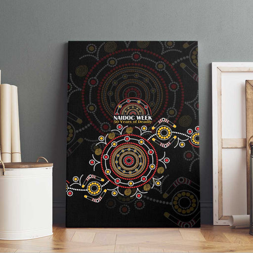 NAIDOC Deadly 50 Years Canvas Wall Art Aboriginal Black Gold Boomerang Art