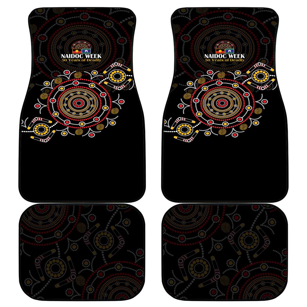 NAIDOC Deadly 50 Years Car Mats Aboriginal Black Gold Boomerang Art