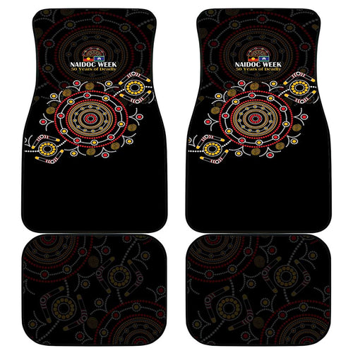 NAIDOC Deadly 50 Years Car Mats Aboriginal Black Gold Boomerang Art