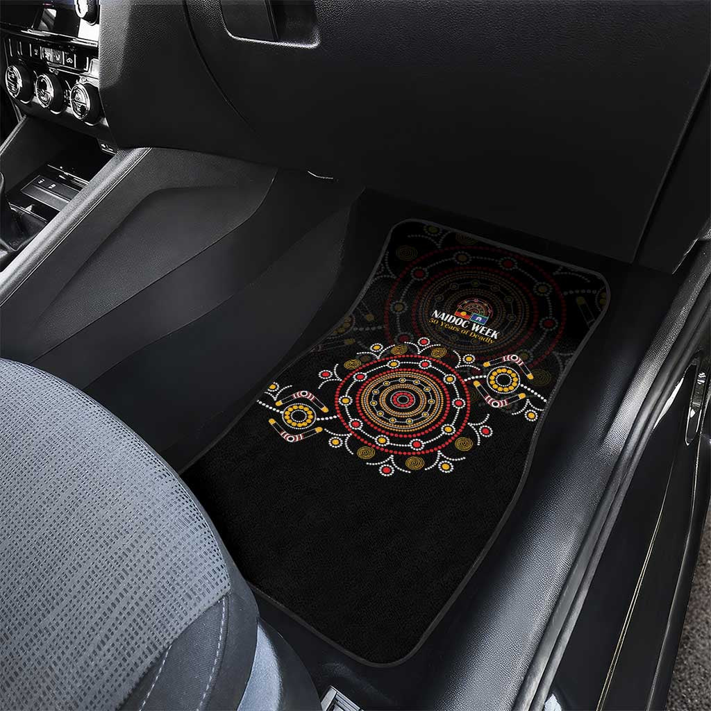 NAIDOC Deadly 50 Years Car Mats Aboriginal Black Gold Boomerang Art