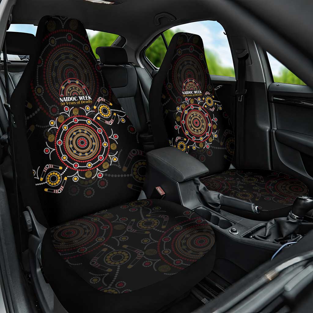 NAIDOC Deadly 50 Years Car Seat Cover Aboriginal Black Gold Boomerang Art