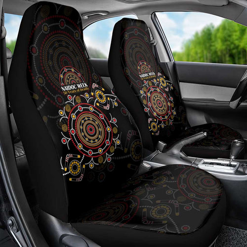 NAIDOC Deadly 50 Years Car Seat Cover Aboriginal Black Gold Boomerang Art