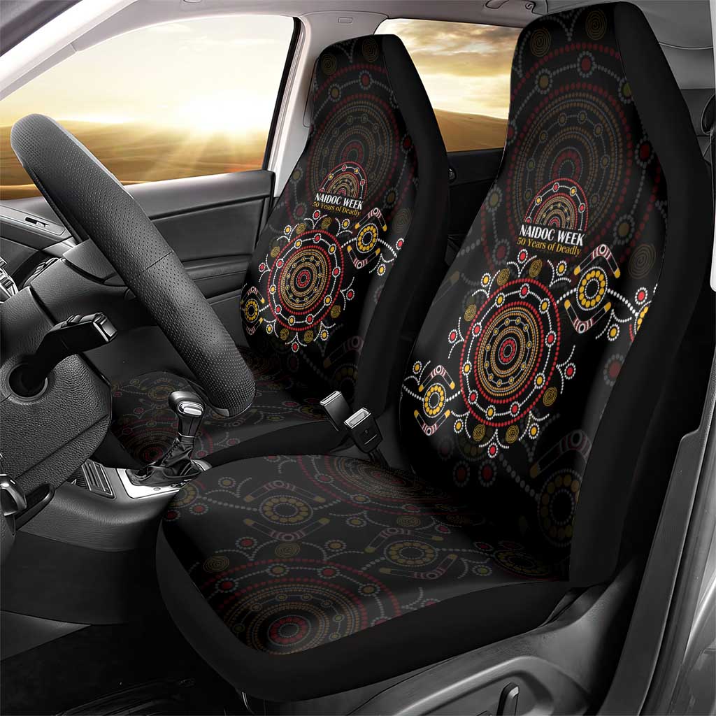 NAIDOC Deadly 50 Years Car Seat Cover Aboriginal Black Gold Boomerang Art
