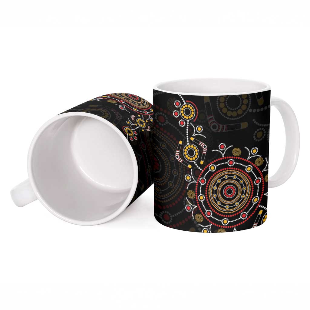 NAIDOC Deadly 50 Years Ceramic Mug Aboriginal Black Gold Boomerang Art