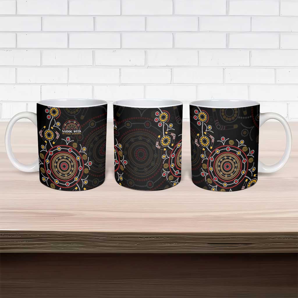 NAIDOC Deadly 50 Years Ceramic Mug Aboriginal Black Gold Boomerang Art