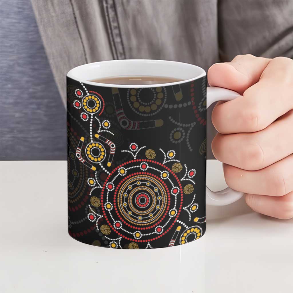NAIDOC Deadly 50 Years Ceramic Mug Aboriginal Black Gold Boomerang Art