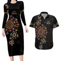 NAIDOC Deadly 50 Years Couples Matching Long Sleeve Bodycon Dress and Hawaiian Shirt Aboriginal Black Gold Boomerang Art