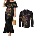 NAIDOC Deadly 50 Years Couples Matching Mermaid Dress and Long Sleeve Button Shirt Aboriginal Black Gold Boomerang Art