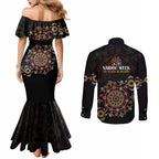NAIDOC Deadly 50 Years Couples Matching Mermaid Dress and Long Sleeve Button Shirt Aboriginal Black Gold Boomerang Art
