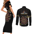 NAIDOC Deadly 50 Years Couples Matching Short Sleeve Bodycon Dress and Long Sleeve Button Shirt Aboriginal Black Gold Boomerang Art