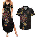 NAIDOC Deadly 50 Years Couples Matching Summer Maxi Dress and Hawaiian Shirt Aboriginal Black Gold Boomerang Art