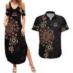 NAIDOC Deadly 50 Years Couples Matching Summer Maxi Dress and Hawaiian Shirt Aboriginal Black Gold Boomerang Art