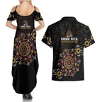 NAIDOC Deadly 50 Years Couples Matching Summer Maxi Dress and Hawaiian Shirt Aboriginal Black Gold Boomerang Art