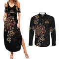 NAIDOC Deadly 50 Years Couples Matching Summer Maxi Dress and Long Sleeve Button Shirt Aboriginal Black Gold Boomerang Art