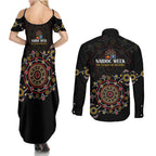 NAIDOC Deadly 50 Years Couples Matching Summer Maxi Dress and Long Sleeve Button Shirt Aboriginal Black Gold Boomerang Art