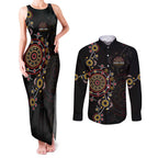 NAIDOC Deadly 50 Years Couples Matching Tank Maxi Dress and Long Sleeve Button Shirt Aboriginal Black Gold Boomerang Art