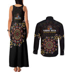 NAIDOC Deadly 50 Years Couples Matching Tank Maxi Dress and Long Sleeve Button Shirt Aboriginal Black Gold Boomerang Art