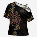 NAIDOC Deadly 50 Years Cross Shoulder Shirt Aboriginal Black Gold Boomerang Art
