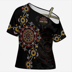 NAIDOC Deadly 50 Years Cross Shoulder Shirt Aboriginal Black Gold Boomerang Art
