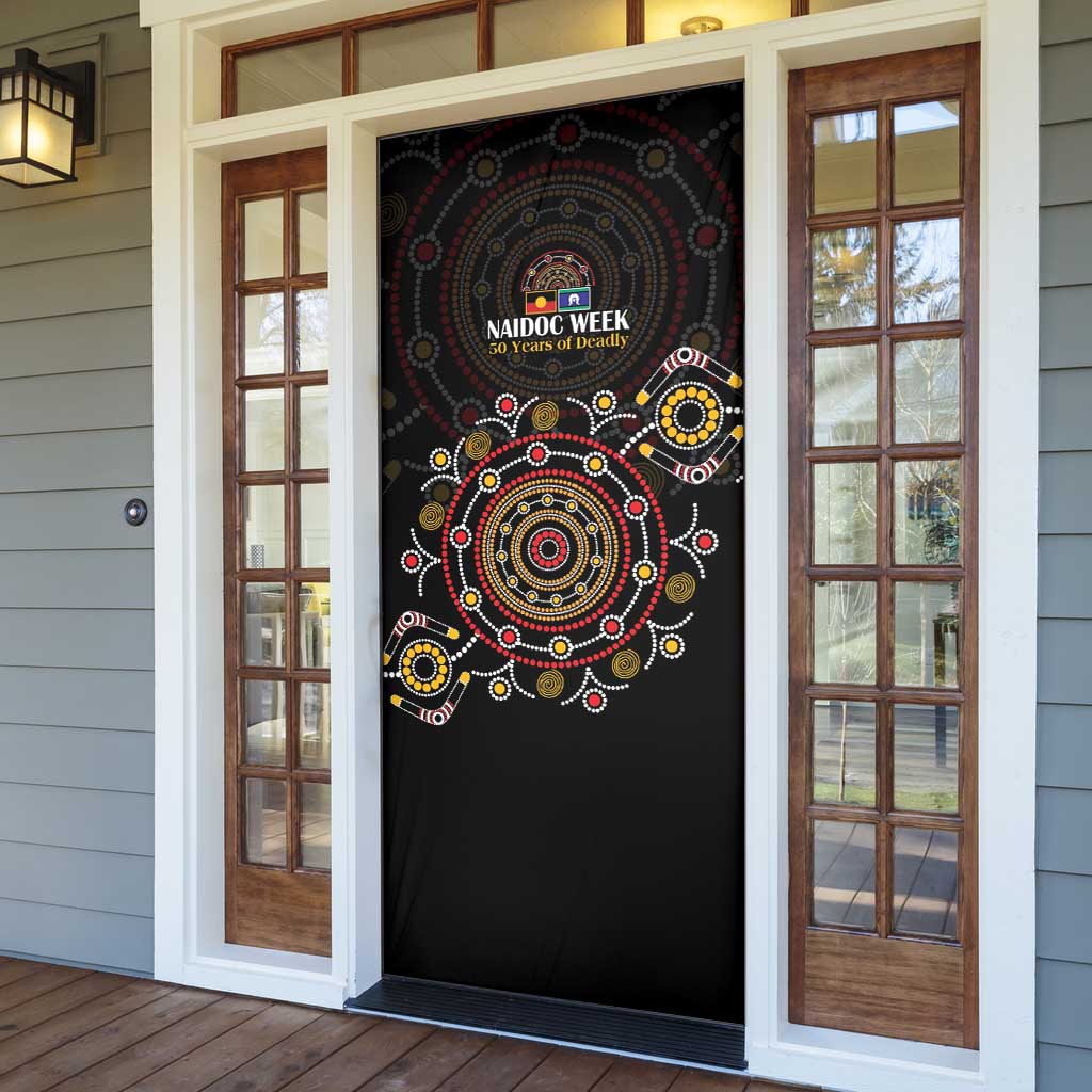 NAIDOC Deadly 50 Years Door Cover Aboriginal Black Gold Boomerang Art