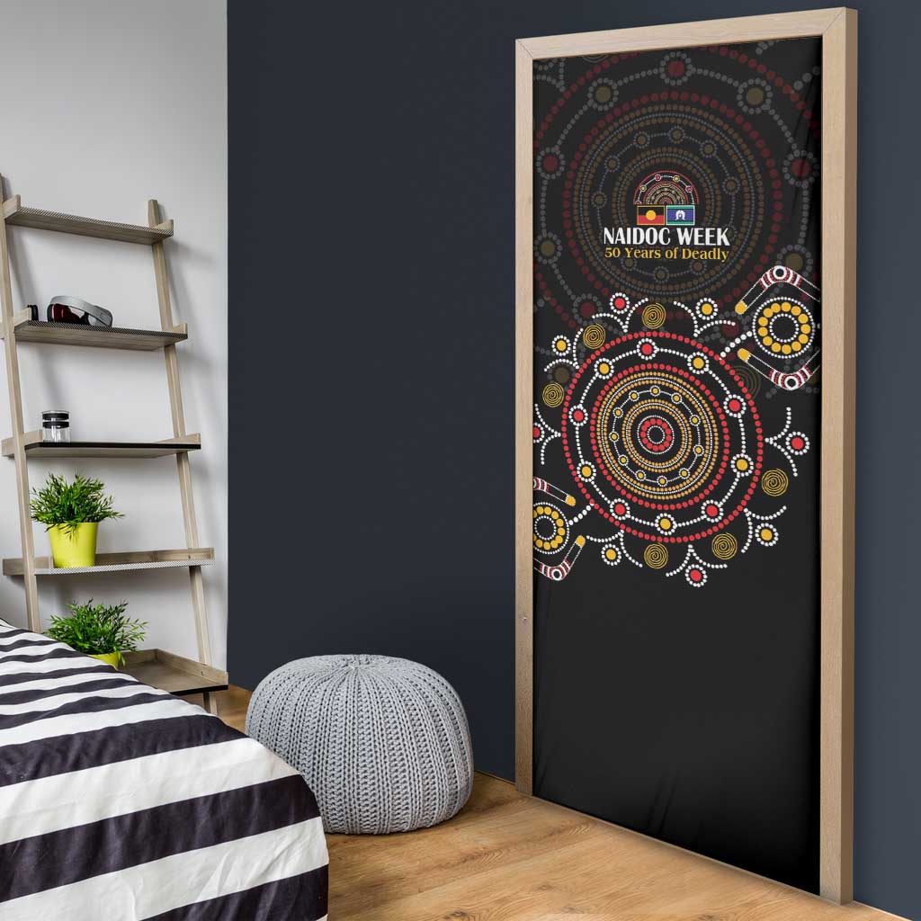 NAIDOC Deadly 50 Years Door Cover Aboriginal Black Gold Boomerang Art
