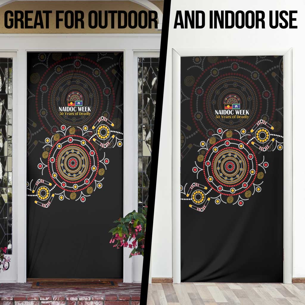 NAIDOC Deadly 50 Years Door Cover Aboriginal Black Gold Boomerang Art