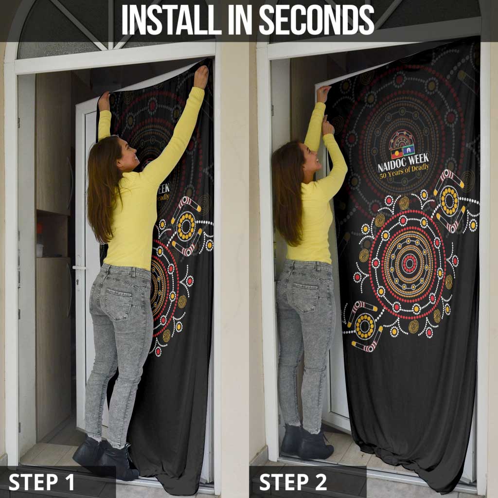 NAIDOC Deadly 50 Years Door Cover Aboriginal Black Gold Boomerang Art