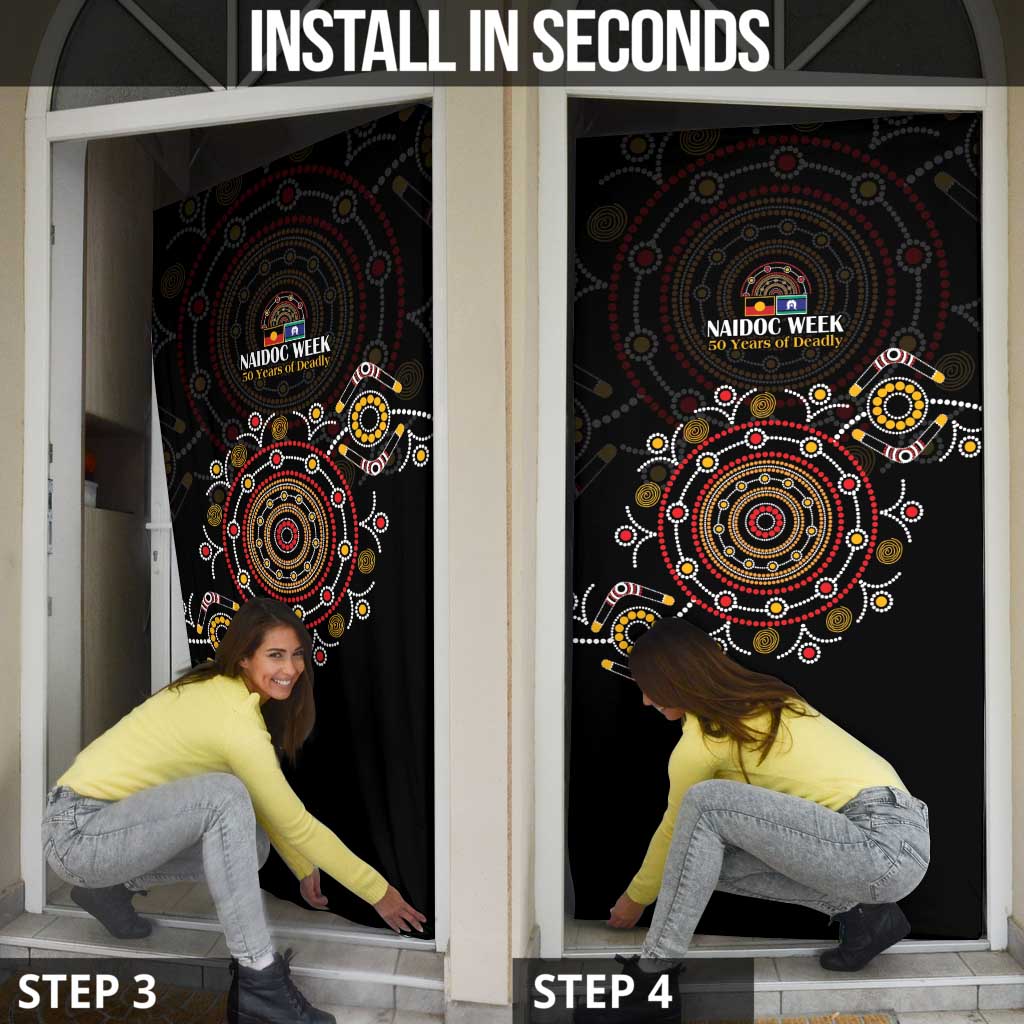 NAIDOC Deadly 50 Years Door Cover Aboriginal Black Gold Boomerang Art
