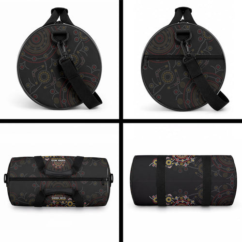 NAIDOC Deadly 50 Years Duffle Bag Aboriginal Black Gold Boomerang Art