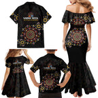 NAIDOC Deadly 50 Years Family Matching Mermaid Dress and Hawaiian Shirt Aboriginal Black Gold Boomerang Art