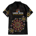 NAIDOC Deadly 50 Years Family Matching Mermaid Dress and Hawaiian Shirt Aboriginal Black Gold Boomerang Art