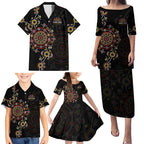 NAIDOC Deadly 50 Years Family Matching Puletasi and Hawaiian Shirt Aboriginal Black Gold Boomerang Art