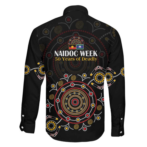 NAIDOC Deadly 50 Years Family Matching Puletasi and Hawaiian Shirt Aboriginal Black Gold Boomerang Art