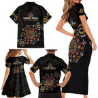 NAIDOC Deadly 50 Years Family Matching Short Sleeve Bodycon Dress and Hawaiian Shirt Aboriginal Black Gold Boomerang Art