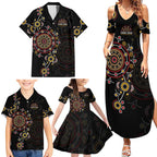 NAIDOC Deadly 50 Years Family Matching Summer Maxi Dress and Hawaiian Shirt Aboriginal Black Gold Boomerang Art