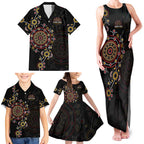 NAIDOC Deadly 50 Years Family Matching Tank Maxi Dress and Hawaiian Shirt Aboriginal Black Gold Boomerang Art